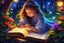 Placeholder: Masterpiece, best quality, adorable digital painting style, beautiful fantasy art, colorful. In a magical world full of colorful delight, a beautiful girl finds comfort at night by immersing herself in the pages of a cherished book. As she studies and contemplates, she banishes all fear. With every word she reads, magic springs to life, and in the world of books, her dreams flourish. It's a marvelous escapade to a vibrant world, and in her hands, the book offers endless flight.