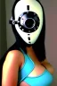 Placeholder: Cyber-punk style mask. Large fencing mask covers cheeks. Trim girls. Reflective white plastic skin. Camera lenses as eyes. Head full of integrated old-fashioned cameras. Golden to cyan surfaces body, latex. Perfect body, thick thighs and calves. Asa Akira. Selfies with old-fashioned cameras in both hands. Wide hip, skirt bleats nicely. Camera at mons veneris and nipples. Partly symmetrical. Three Cameras hanging on wide plastic belt. Euclidean 3D-tiling. dystopia. Fractal-camera-lens.Minimalism