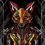 Placeholder: Fox humanoide arte lineal, calidad ultra 12k, colores negro, rojo y amarillo, fondo negro