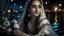 Placeholder: Hyper Realistic Photographic-Close-View Young Beautiful Happy Pashto Woman-Alone with beautiful eyes wearing white-embroidery-Dress-with-velvet-black-shawl Happily-Sitting in a ship-decorated-with-flowers-&-garland-lights in-the-middle-of-sea with cloudy-moonlight at beautiful-dark-night showing dramatic & cinematic ambiance.