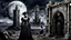 Placeholder: goth theme with victorian style woman, sharp focus, realistic, two raven, tower, ruin, moon, darkness, detalied materials, old wall, mystic, dark fantasy