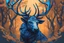 Placeholder: Beast Shadow in realistic anime drawing style, Elk, blue neon crystal antlers, human model, close picture, fantasy forest, intricate details, highly detailed, high details, detailed portrait, masterpiece,ultra detailed, ultra quality, blue eyes