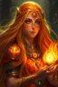 Placeholder: Female eladrin druid with fire abilities. Fire textured long golden hair. Tanned skin. Big red eyes with touch of fire .