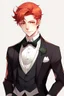 Placeholder: refined man with red hair anime wearing tuxedo realistic