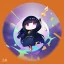 Placeholder: Clear focus,High resolution, Black long straight hair, and purple eyes, wearing a skirt,with stocking, with long boots on, Happy, Jumping, Half Chibi