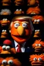 Placeholder: Waist up Angry muppet Portrait of Accurately representing Angey evil Orange Donald J Trump as muppet doll made of felt, president, photo studio, black background, unreal engine 5, concept art, art station, ray tracing, lumen lighting, ultra detail, volumetric lighting, 3d. He looks 80 years old.