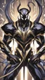 Placeholder: Rainhard suit mix with venom symbiote in solo leveling shadow artstyle, rainhard armor, demon lord them, intricate details, highly detailed, high details