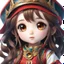 Placeholder: (close-up headshot) of a 4-year-old girl with long brown hair, (vibrant red eyes), cute, intricately detailed, masterpiece, anime chibi doll, 4k, kawaii