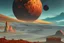 Placeholder: autumn vegetation, one exoplanet in the horizon, big stones, cliff, sci-fi, movie poster style