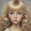 Placeholder: 1970s, blond Little girl si in gold, long hair , dancibg at studio 54, , in the style of Margaret Keane