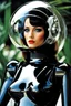 Placeholder: female humanoid robot, beautiful like a supermodel from the sixties, beautiful eyes, sexy, helmut newton, glass bubble