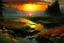 Placeholder: Beautiful epic sunset, logan's run 1976 movie influence, cosmic, people, rocks, river, flowers, very epic and philosophic, otto pippel impressionism paintings