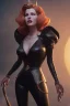 Placeholder: Rita Hayworth as evil queen in black leather, busty, cleavage, dominatrix, curvy, angry, stern look. character design by cory loftis, fenghua zhong, ryohei hase, ismail inceoglu and ruan jia. unreal engine 5, artistic lighting, highly detailed, photorealistic, fantasy