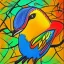 Placeholder:  colorful bird in golden cage painting crayon