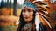Placeholder: CLOSE portrait kodachrome camera transparency film grain, dramatic lighting, wigwam, autumn ROMANTIC STORY, NATIVE AMERICAN CLOTHES, SCENERY, POSING, NATIVE AMERICAN HEADDRESS WITH FEATHERS
