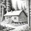 Placeholder: Detailed pencil drawing of a cabin in the woods, clean, nice.