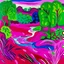 Placeholder: A magenta prairie with a river painted by Henri Matisse