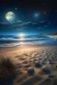 Placeholder: magic sea, beach with sand, shells, realistic, professional photo, 4k, top view, cosmic sky, stars, full moon, milki way