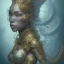 Placeholder: sango fantasy, fantasy magic, intricate, sharp focus, illustration, highly detailed, digital painting, concept art, matte, artgerm and paul lewin and kehinde wiley, masterpiece sexy lips Asian afro lips black African lady body mermaid blue Dragon head golden space lady sea under water mermaid pretty