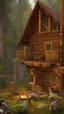 Placeholder: A cabin in the woods, a big brown bear, a movie scene, a more accurate picture