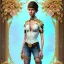 Placeholder: realistic photo 33-year-old delicate graceful damsel pixie tomboy Russian boyish boylike damsel guy short male hairstyle short brown hair shorthair boy's face womans beautiful cleavage in women's lace ripped jeans with a lace mesh with a girlish flowers pattern and a strap with girlish buckle with rhinestones that fit wide hips high heels with a very thin waist and big ass with a lady's fashion handbag in the new year girls party