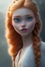 Placeholder: girl, cute, beautiful, orange hair, two braids, bangs, blue eyes, big eyes, pale skin, long eyelashes, pink lipstick, thin lips, small nose, Anna from Frozen, 8k resolution concept art portrait by Greg Rutkowski