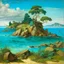 Placeholder: A turquoise island near a seaside painted by Albrecht Durer