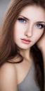 Placeholder: Ultra-HD, 8k, Studio portrait photo of a pretty woman age of 21, beautiful pretty face, Ukrainian race, color grey-eyes, brown hair, very detailed face, studio lighting, fantasy, brown ratio, sharp focus color, corrected hyper detailed amber deep