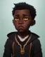 Placeholder: Portrait of a gorgeous black skinned toddler warlock boy with dark hair by Jim Kay