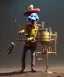 Placeholder: happy mechanoid clown playing jazz with a steampunk theme, realistic