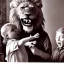 Placeholder: Old photo grandma, lion, zip mouth toy, h r giger, alien child, scared