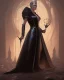 Placeholder: old evil queen in black leather gown, femme fatale, volouptous, busty, cleavage, angry, emperious, 8k resolution concept art portrait by Greg Rutkowski,