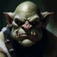 Placeholder: dnd style dark fantasy medieval ogre broken head in half, white skin. mugshot. oil painting.