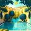 Placeholder: Design a captivating wallpaper featuring a swimming pool, a vibrant cityscape, and a lemon tree