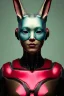 Placeholder: Medium Close Up Portrait, Front image. cyberpunk, rabbit mask, Asian woman, pink short hair. latex suit. Red, black, gold, color. Ghost in the shell style. Color background, photo studio. Avatar image, highly detailed, concept art, smooth, unreal engine 5, god rays, ray tracing, RTX, lumen lighting, ultra detail, volumetric lighting, 3d, finely drawn, high definition, high resolution.