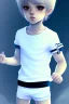 Placeholder: Shota, cute, white top, blue shorts, black socks