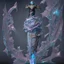 Placeholder: Upscale A Zweihander, the blade is made up of glimmering ice, it's hilt is crafted from swirling vines, leading to a vibrant rose crystal at the pommel, with a black background behind it. HD