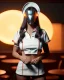 Placeholder: waitress woman with muppet head helmet mask, concept art, retro style, smooth, unreal engine 5, god lights, ray tracing, RTX, lumen lighting, ultra detail, volumetric lighting, 3d.