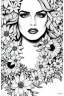 Placeholder: hyper detailed, black and white, thick line, coloring book illustration, lineart, stunningly beautiful woman in flowers