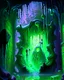 Placeholder: a slimy dripping gelatinous cube in vast cavern room with iron gates art painterly