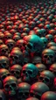 Placeholder: a field of 1000s of cartoonish, anatomically correct, skulls, varying sizes and colors, vivid RANDOM BRIGHT dayglo neon colors, dark comedy, well lit, high detail, photorealistic, horrorcore, fun, scary, dead, not centered on any one skull, macro not microncc 1701 enterprise Macabre Rapture End of days Revelation scene, loose brush stroke matte oil painting, sinner apotheosis, By John Lovett and Zdzislaw Beksinski and Phlegm, diagonal composition, unbalanced, photorealistic