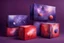 Placeholder: beautiful paintings of purple space on red boxes