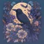 Placeholder: Best quality, masterpiece, ultra high res, detailed, illustration, design, flat vector style, high resolution, illustraTed, shadows and light, aesthetic, modern, ambient lighting, flat colors, vector illustration, raven, moon, leaves, stars, flowers, sailor jerry tattoo, old school tattoo