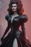 Placeholder: Geena Davis as evil queen in black leather gown, evil, busty, cleavage, curvy, angry, stern look. character design by cory loftis, fenghua zhong, ryohei hase, ismail inceoglu and ruan jia. unreal engine 5, artistic lighting, highly detailed, photorealistic, fantasy