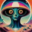 Placeholder: Psychedelic Alien Art, chromatic aberration, retrofuturism, vintage sci-fi illustration, weird space alien print, surrealist french art, eerie, 70s sci-fi art, creepy cutout style , watercolors, pulp fiction art style