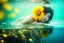 Placeholder: Anime girl underwater with yellow flowers for hair, closed eyes, rtx, reflection, 8k, glow, winning photography, caustics