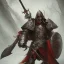 Placeholder: Warrior with an iron shield, black sword, red eyes, long beard