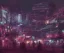 Placeholder: digital art, trending on artstation, a post apocalyptic world ruled by rusty machines under a full moon in a gigantic city full of neon lights and machines acting like humans, these being the vast majority of the population.