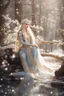 Placeholder: Elven princess,elven crown,long white blonde golden hair,rapunzel hair,ice flowers,beautiful,light blue,dark blue,golden armor,sparkle,glitter,ice flowers,snow,elven ears,dark fairy princess