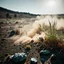 Placeholder: A striking quality Kodak photograph captures a wasteland with liquid and a group of plants, Amano, Audubon, creepy, details of the dust abd liquids very accentuated, glossy organic mass, adorned with minerals and rocks. Bathed in intense light, eerie, Max Ernst style, white sun, fog